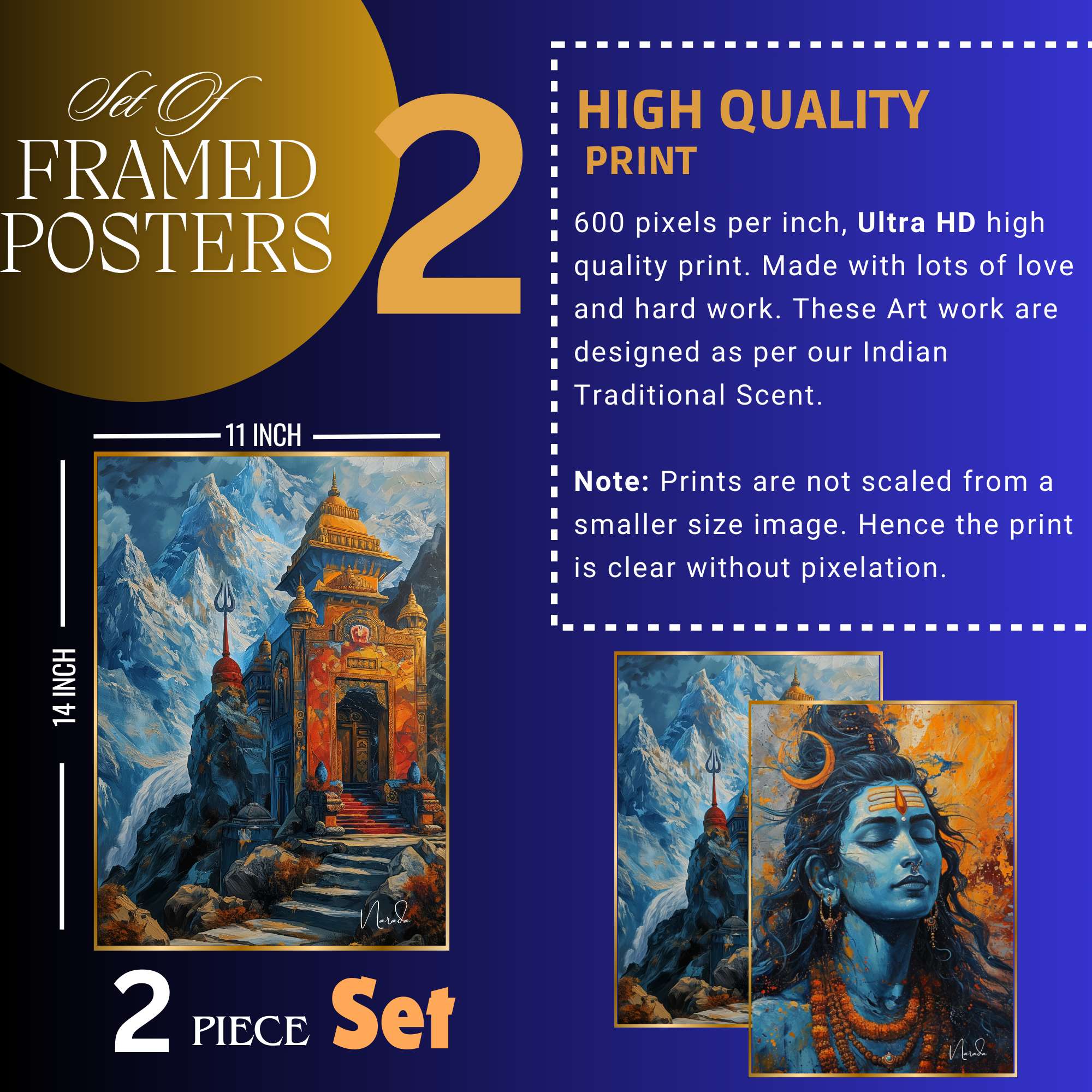 Set of Two Wall Paintings for Wall Dacoration Golden Framed Wall Paintings for Living Room & Bedroom Wall Art for Home Decoration & Office Wall Décor (14x11 inch CH-GD2-7) - Image 4